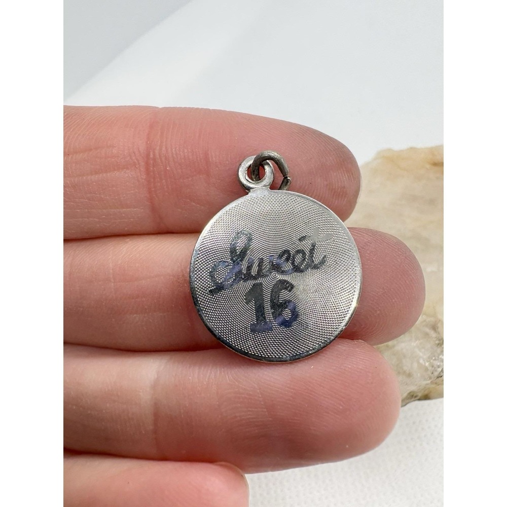 Vintage Wells Sterling Sweet 16 Charm Round Disc Sweetheart Bracelet Pendant